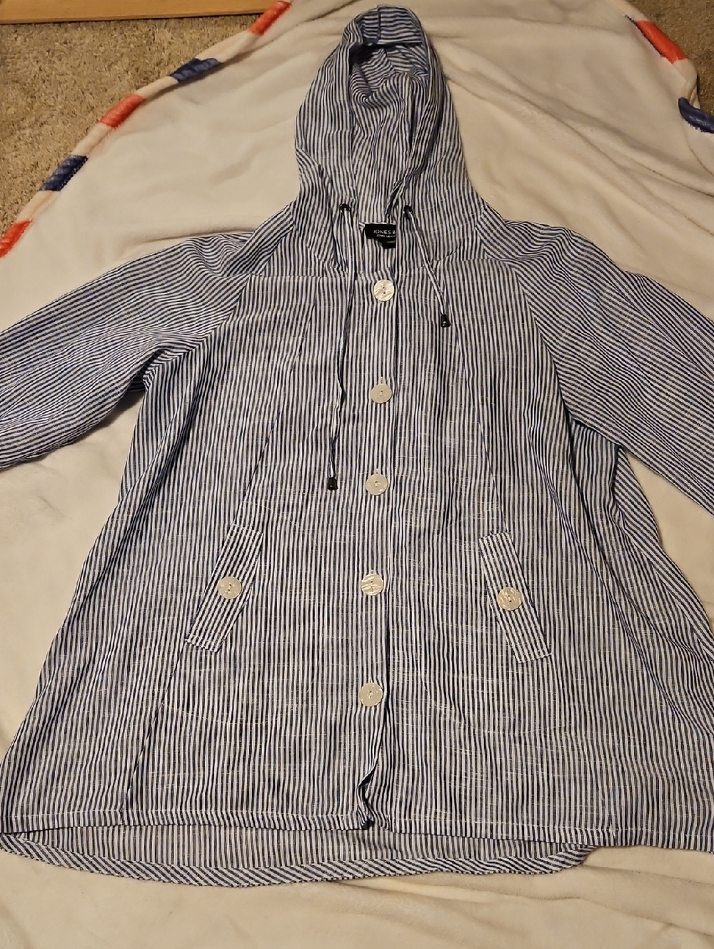 Striped Blue & White Hooded Trench Coat